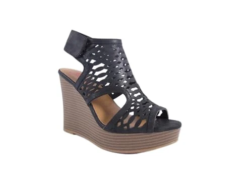 Women's Rowan Wedge Sandals, Black Distressed Suedelike, 4.5 UK