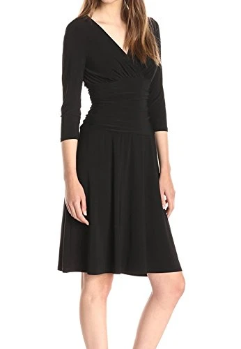 Womens Ruched 3/4 Sleeves Cocktail Dress Black 4