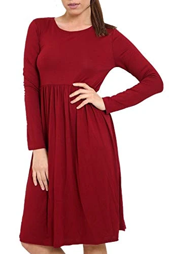 Womens Ruched Flared Franki Skater Swing Midi Dress Wine M/L (UK 12/14)