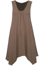 Womens Ruched Hanky Hem Flared Swing Dress Top Mocha Plus Size (UK 16/18) Womens Ruched Hanky Hem Flared Swing Dress Top Mocha Plus Size (UK 16/18)