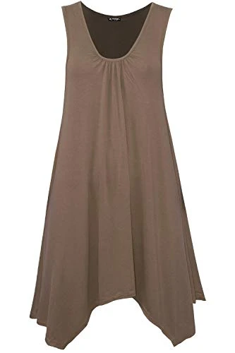 Womens Ruched Hanky Hem Flared Swing Dress Top Mocha Plus Size (UK 16/18)