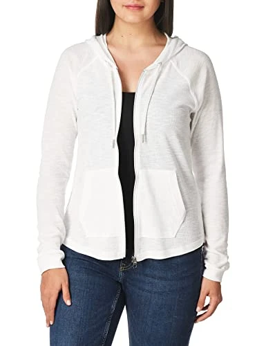 Women's Ruched Long Sleeve Zip Front Hoodie Jacket, White, Medium