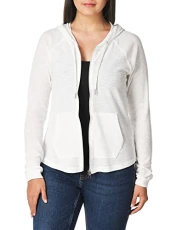 Women's Ruched Long Sleeve Zip Front Hoodie Jacket, White, Medium