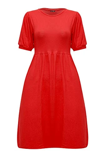 Womens Ruched Puff Sleeve Skater Mini Dresses Skater Red Plus Size (UK 16/18)