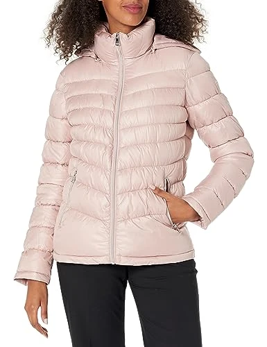 Women's Ruched Quilted Hooded Packable, Light Blush, L
