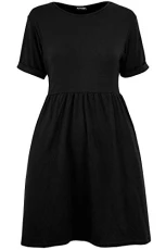 Womens Ruched Short Sleeve Skater Mini Dresses Black Plus Size (UK 24/26) Womens Ruched Short Sleeve Skater Mini Dresses Black Plus Size (UK 24/26)