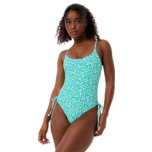 Womens Ruched Side Swimsuit Green Ditsy S
