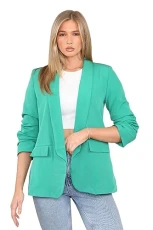 Womens Ruched Sleeve Fully Lined Blazer Ladies Plain Open Collared Casual Office Formal Jacket Top Jade Green Womens Ruched Sleeve Fully Lined Blazer Ladies Plain Open Collared Casual Office Formal Jacket Top Jade Green