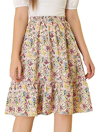 Women's Ruffle Hem Flowy Tiered A-Line Floral Midi Skirt Multicolor 20