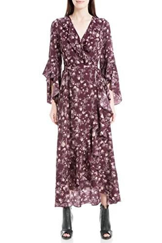 Women's Ruffle Wrap Dress, Beet Med Floral Twig, X-Small