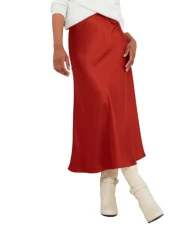 Women's Rust A-Line Satin Midi Skirt, Regular Fit, Orange, UK 14 Women's Rust A-Line Satin Midi Skirt, Regular Fit, Orange, UK 14