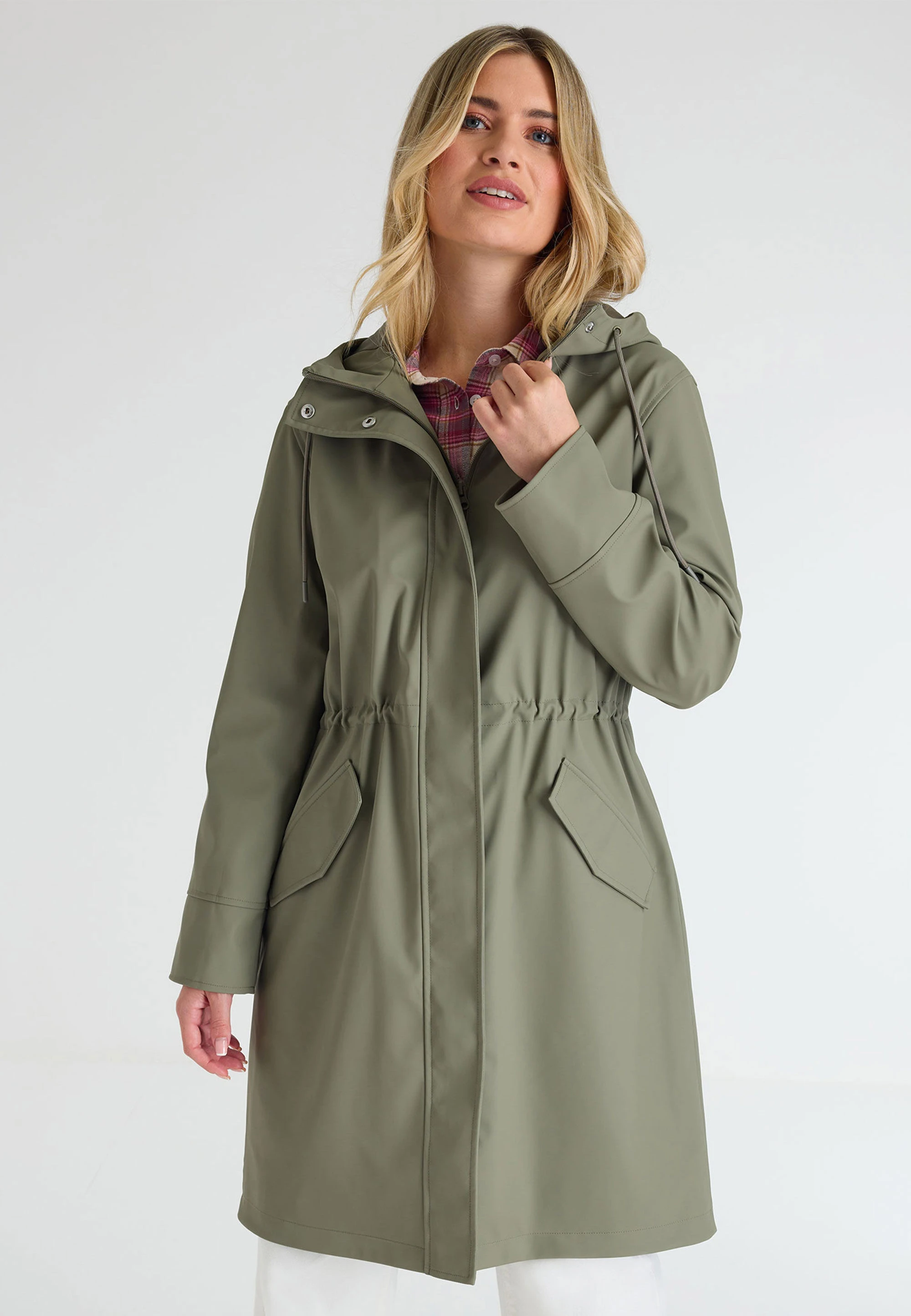 Womens Sage Rubber Mid Length Raincoat