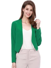 Women's Saint Patrick's Day Cropped Blazer Official Open Front Collarless Suit Jacket, Green, 20