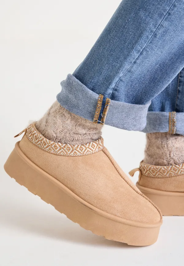 Womens Sand Casual Cosy Platform Mule