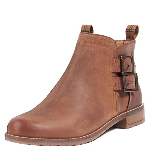 Womens Sarah Leather Buckle Winter Work Casual Fashion Ankle Boot - Cognac - 4