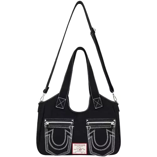 Women's Satchel Bag, Crossbody Purse Handbag with Horseshoe Logo Stitching, Black