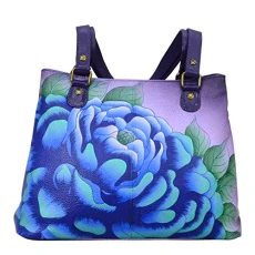 Women's Satchel Shoulder Handbag Leather, Precious Peony Eggplant, One Size