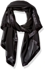 Women's Satin Border Chiffon Scarf Fashion, Deep Black, One Size
