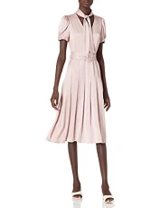 Women's Satin Crepe Tie Neck Midi Dress, English Rose, 6 Women's Satin Crepe Tie Neck Midi Dress, English Rose, 6