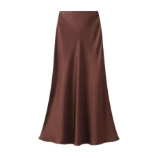 Women's Satin High Waist Skirt,Silk Skirts for womenSummer Casual Sexy Midi Length Elastic Skirt (Caramel,XL)