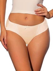Women's Satin Mid-Rised Comfortable Brief Lace Trim Breathable Bikini Underwears Beige XL