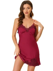 Women's Satin Pajamas Cami Dress Sleepwear Spaghetti Strap Lounge Camisole Nightgowns Red M