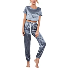 Women's Satin Pyjama Set, Silky, Short Sleeve, T-Shirt with Long Pyjama Bottoms, Soft Loungewear Pyjamas, Women's Warm Flannel, a, M Women's Satin Pyjama Set, Silky, Short Sleeve, T-Shirt with Long Pyjama Bottoms, Soft Loungewear Pyjamas, Women's Warm Flannel, a, M