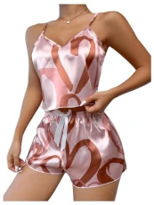 Women's Satin Sleepwear Set Sleeveless Pyjamas Cami Shorts Set Nightwear Two Piece Set Coral Pink S Women's Satin Sleepwear Set Sleeveless Pyjamas Cami Shorts Set Nightwear Two Piece Set Coral Pink S