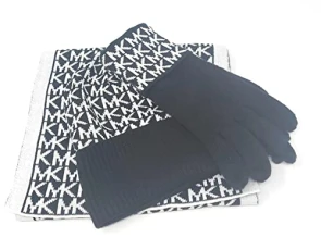 Women's Scarf, Beanie & Glove Set, Black/White, M