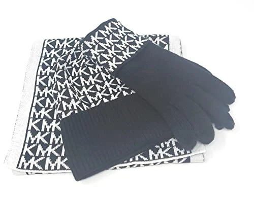 Women's Scarf, Beanie & Glove Set, Black/White, M