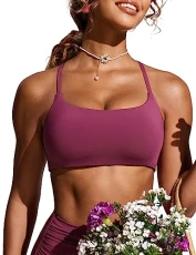 Women's Scoop Neck Bikini Bra Tops Padded Adjustable Straps Sports Bras Swimsuit Swimming Costume Fuchsia 16