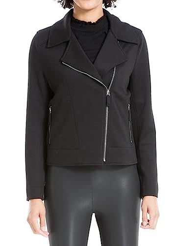 Women's Scuba Short Moto Jacket Blazer, Black, S