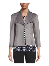 Women's Scuba Suede Long Sleeve Open Front Jacket - silver - XS