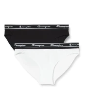 Women's Seasonal Underwear W Bikini Script Logo x2 Hipster Panties, White Black, L