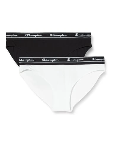Women's Seasonal Underwear W Bikini Script Logo x2 Hipster Panties, White Black, L