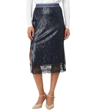 Women's Sequin Lace Midi Skirt, Dark Navy, M Women's Sequin Lace Midi Skirt, Dark Navy, M