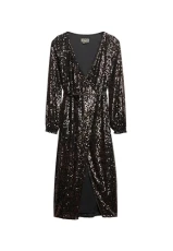 Women's Sequin Wrap Maxi Dress, Copper/Black Sequined, 6
