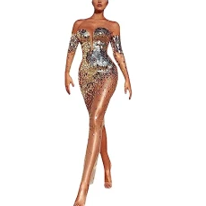 Women's Sequins Off-Shoulder Sexy Mesh Evening Dresses Beaded Sequin Dress Solid Colour Party Evening Gown Cocktail Dresses for Women UK Slim Deep V Neck Prom Dress Elegant Wrap Hip Dress Gold