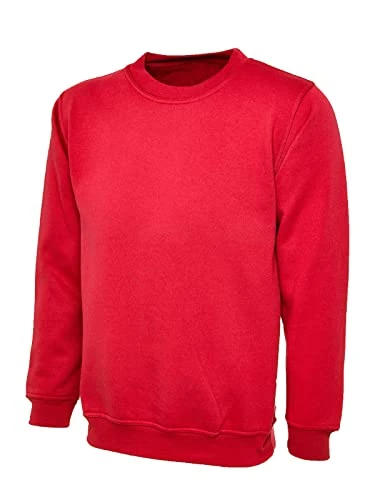 Womens Set In Sleeve Sweatshirt Mens Long Sleeve Crew Neck Jumper Ribbed Cuffs Sweater (Red X-Large)