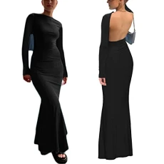 Women's Sexy Backless Maxi Dress Ladies Spaghetti Strap/Long Sleeve Bodycon Long Party Dresses Y2k Aesthetic Clothes Rave Outfit Skims Dupes Spring Summer (B - Black, S) Women's Sexy Backless Maxi Dress Ladies Spaghetti Strap/Long Sleeve Bodycon Long Party Dresses Y2k Aesthetic Clothes Rave Outfit Skims Dupes Spring Summer (B - Black, S)