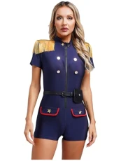 Womens Sexy Cop Policewoman Uniform Short Sleeve Police Leotard Bodysuit Romper with Belt Purse Navy Blue 3XL Womens Sexy Cop Policewoman Uniform Short Sleeve Police Leotard Bodysuit Romper with Belt Purse Navy Blue 3XL