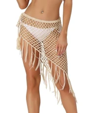 Women's Sexy Hollow Out Tassle Skirts Beach Cover Up Wrap Mesh Sheer Maxi Sarong Swimwear Beige S Women's Sexy Hollow Out Tassle Skirts Beach Cover Up Wrap Mesh Sheer Maxi Sarong Swimwear Beige S