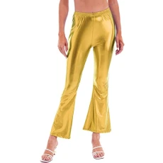 Women's Sexy Leggings Metallic Flared Trousers Mid Waist Bell-Bottomed Pants Clubwear Yellow S Women's Sexy Leggings Metallic Flared Trousers Mid Waist Bell-Bottomed Pants Clubwear Yellow S
