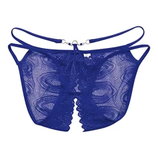 Womens Sexy Mid Waist Ultra Thin See Through Transparent Hollow Lace Open Crotch Panties French Cut Underwear for Women