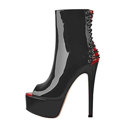 Women's Sexy Platform Ankle Boots with Side Zipper Peep Toe Stiletto High Heel Punk Biker Motorcycle