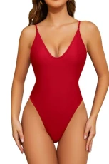 Women's Sexy Plunging V Neck Bathing Suit High Cut Open Back One Piece Swimsuits Adjustable Beach Sw