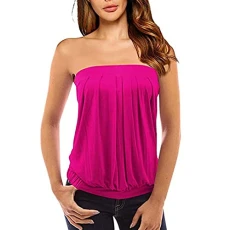 Women's Sexy Strapless Pleated Ruched Vest Bandeau Shirt Ladies Plain Sleeveless Tank Tops Tunic Boob Tube Top Hot Pink Women's Sexy Strapless Pleated Ruched Vest Bandeau Shirt Ladies Plain Sleeveless Tank Tops Tunic Boob Tube Top Hot Pink