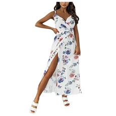 Women's Sexy V-Neck Wrap Dress Summer Sundress Floral Print Split Maxi Sling Dress for Beach Party Multicolor