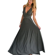 Womens Sexy Wrap Cocktail Off Shoulder Wedding Bridesmaid Long Maxi Dress Floor Length Bandage Pageant Prom Ball Gowns (Gray#1,XL)
