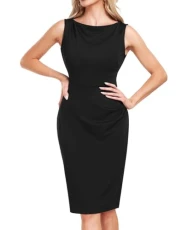 Women's Sheath Dress Boat Neck Sleeveless Ruched Slim Work Pencil Dresses Cocktail Party 2024 Black Women's Sheath Dress Boat Neck Sleeveless Ruched Slim Work Pencil Dresses Cocktail Party 2024 Black